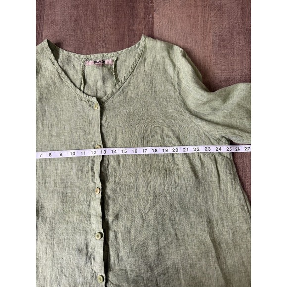FLAX 1G Green Linen Button Front Top‎ Women 1X Lagenlook Minimalist Casual Artsy - Picture 7 of 15